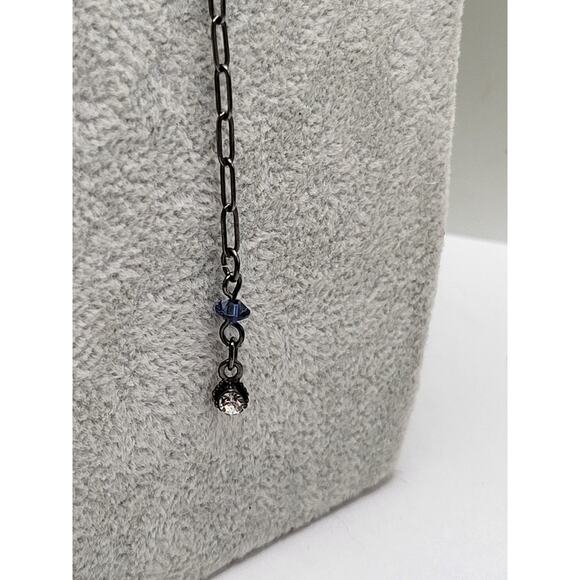 Gunmetal Y Necklace and Earring Set Blue Crystal Beads Modern Fashion Jewelry - Picture 9 of 13